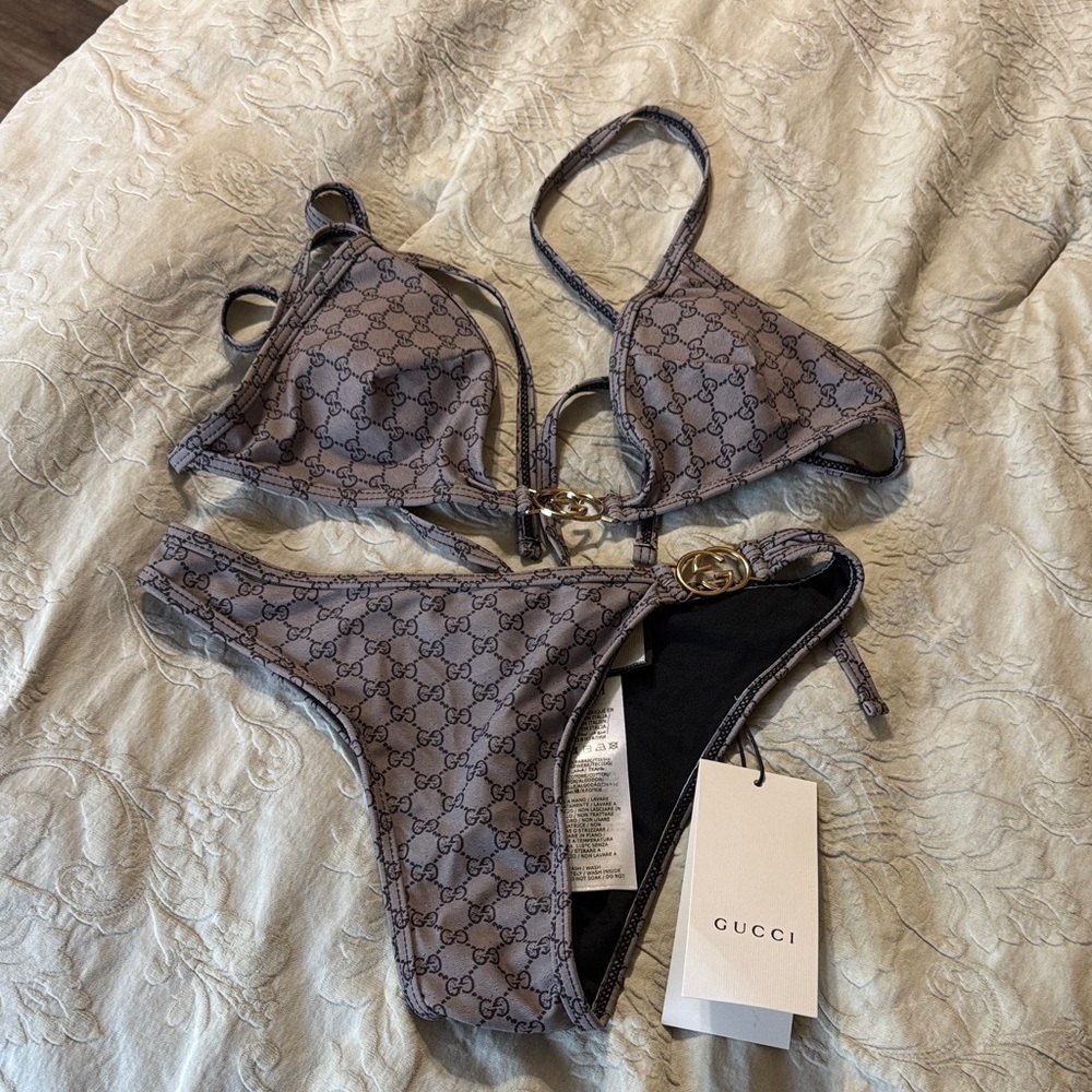 Gucci Gray Monogram Bikini Set